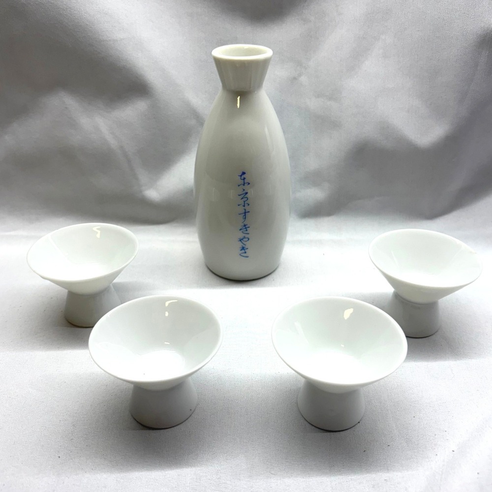 Tokyo Sukiyaki Sake Set Unisex OS White Good Vintage Ceramic Tokkuri 4 Cups